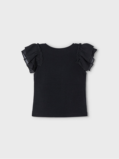 Mayoral Junior Girl Black Frill Shoulder Top