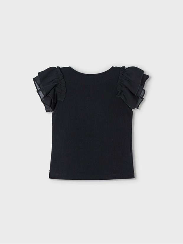 Mayoral Junior Girl Black Frill Shoulder Top