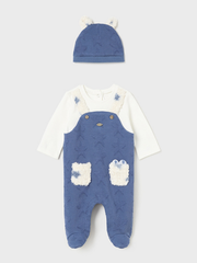 Mayoral Baby Boy Navy & Cream Dungaree With Hat