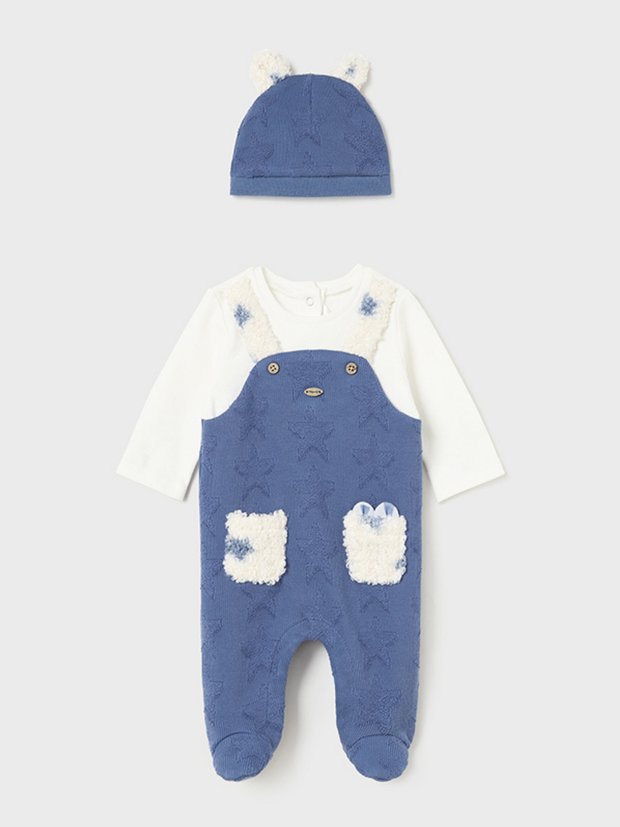 Mayoral Baby Boy Navy & Cream Dungaree With Hat