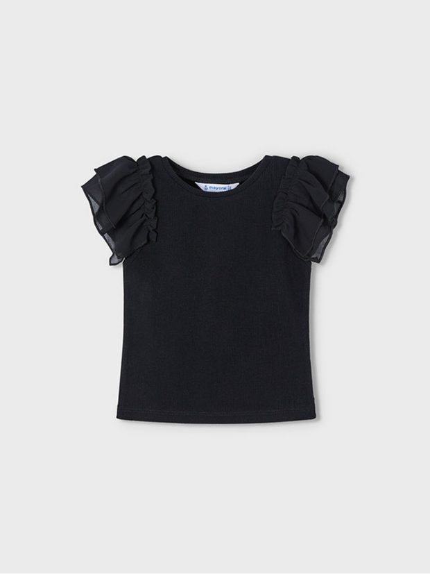 Mayoral Junior Girl Black Frill Shoulder Top