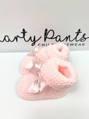 Knitted Baby Booties With Satin Bow - 2 Colours