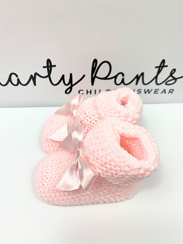 Knitted Baby Booties With Satin Bow - 2 Colours