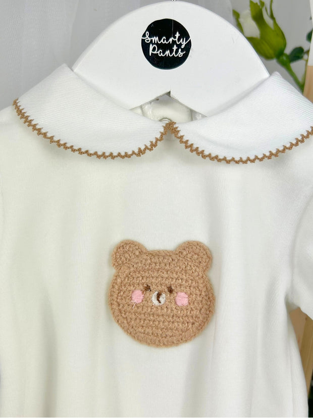 Deolinda Unisex White Bear  Babygrow (0M-9M)