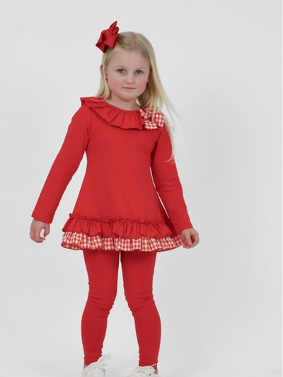 Girls 'Clara' Frill Checked Legging Set (18M - 8Y) - Red