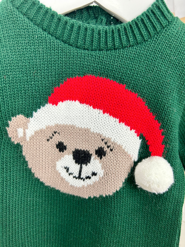 Green Knitted Santa Teddy Romper