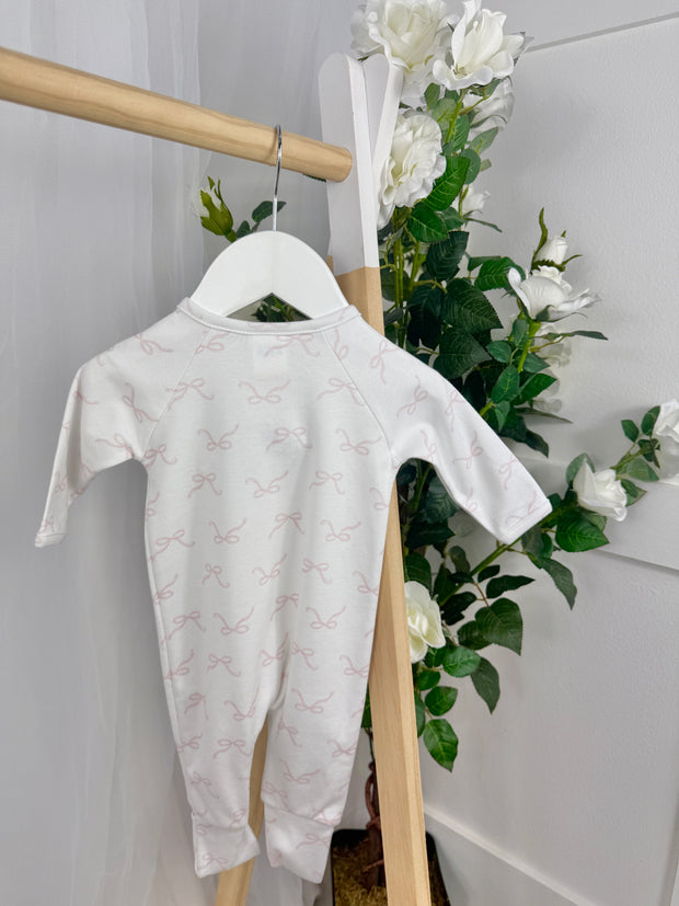 Pex Girls Pink Bow Zip Babygrow (0M - 9M)