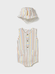 Mayoral Baby Boy Multi Striped Romper With Sun Hat