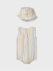 Mayoral Baby Boy Multi Striped Romper With Sun Hat