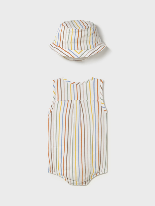 Mayoral Baby Boy Multi Striped Romper With Sun Hat