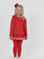 Girls 'Clara' Frill Checked Legging Set (18M - 8Y) - Red