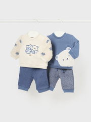 Mayoral Baby Boy 2 Pack Teddy Outfit Sets - Blue/Cream