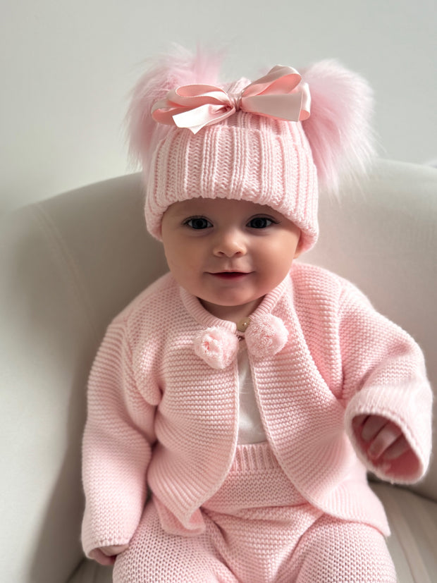 'Perfect Bow' Double Pom Pom Hat (6M - 2Y) - Pink
