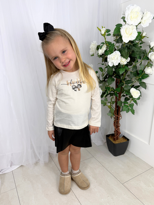 Mayoral Junior Girl Cream Bow Top & Matching Scrunchie (3Y-8Y)