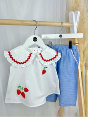 Toddler Girl Strawberry Collared Top & Trousers