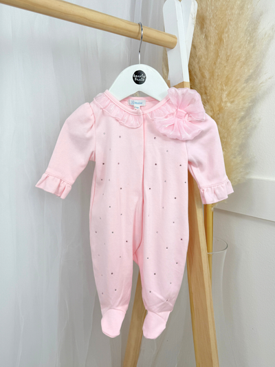 Mintini Baby Girl Pink Diamante Bow Babygrow (1M - 6M)