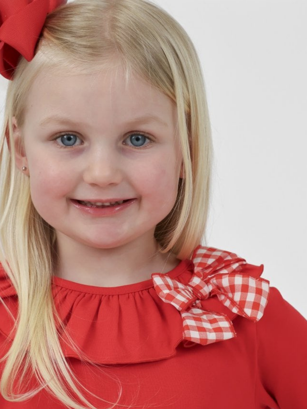 Girls 'Clara' Frill Checked Legging Set (18M - 8Y) - Red