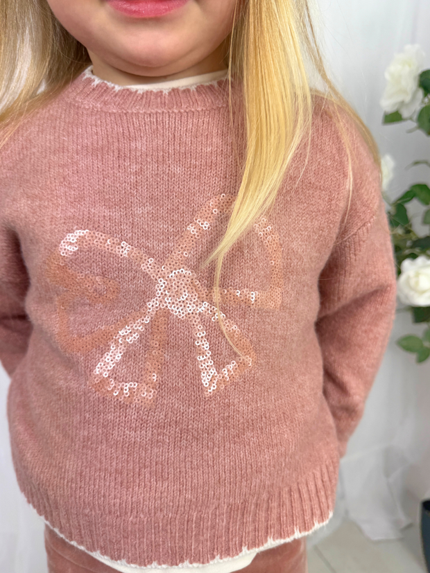 Mayoral Junior Girl Pink & Cream Bow Jumper (3Y-8Y)