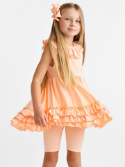 Girls 'Remi' Gingham Frilly Short Set - Peach