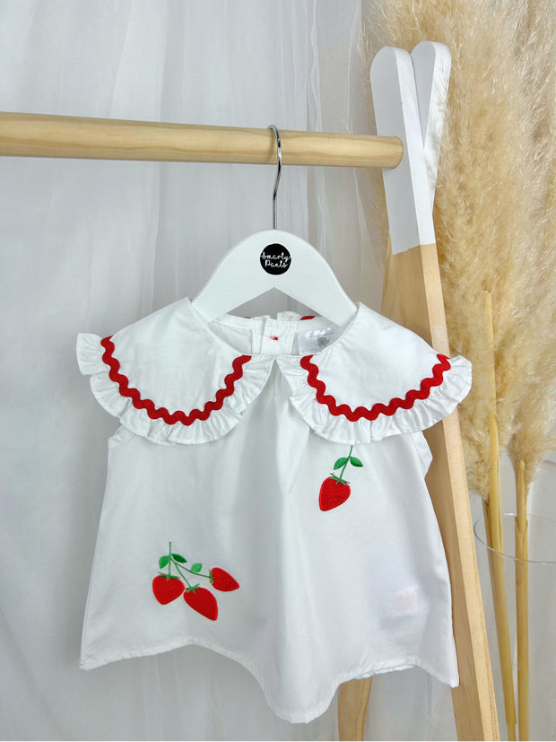 Toddler Girl Strawberry Collared Top & Trousers