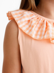 Girls 'Remi' Gingham Frilly Short Set - Peach