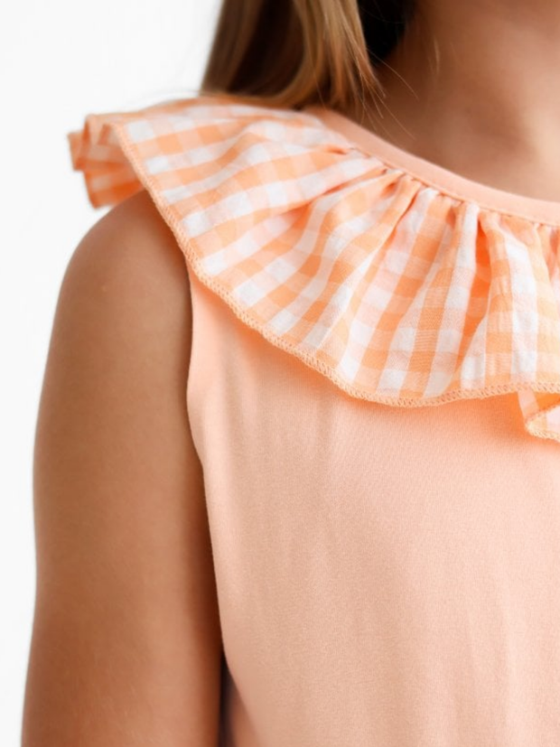 Girls 'Remi' Gingham Frilly Short Set - Peach