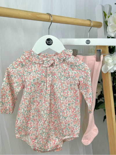 Tutto Piccolo Baby Girls Pink Floral Romper & Tights (3M-12M)