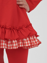 Girls 'Clara' Frill Checked Legging Set (18M - 8Y) - Red