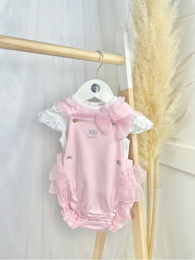 Mintini Baby Girl Pink Bow Dungarees