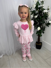 Mintini Girls Pink Floral Heart Legging Set (3M - 5Y)