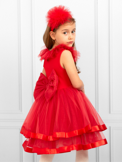 Toddler Girl Tulle Diamonte Red Party Dress