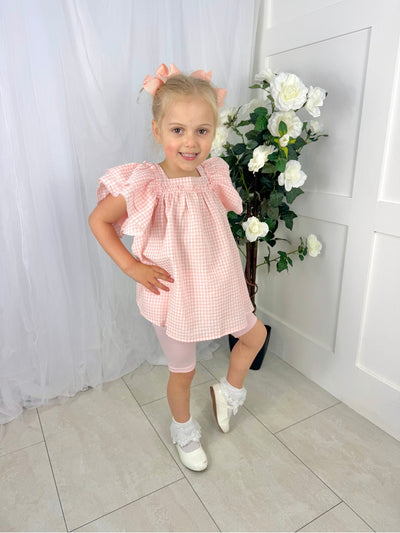 Girls ‘Cara’ Gingham Pink Frill Short Set