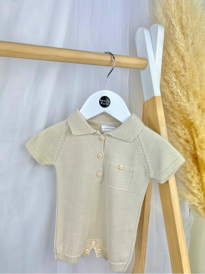 Baby Boy Beige 'Bradley' Knitted Romper