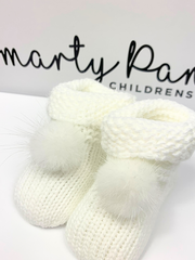 Knitted Baby Booties With Faux Fur Pom Pom - 5 Colours