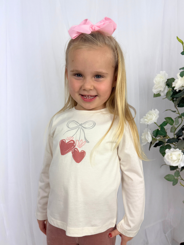 Mayoral Junior Girl Cream Heart Top & Matching Scrunchie (3Y-8Y)