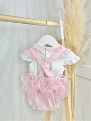 Mintini Baby Girl Pink Bow Dungarees