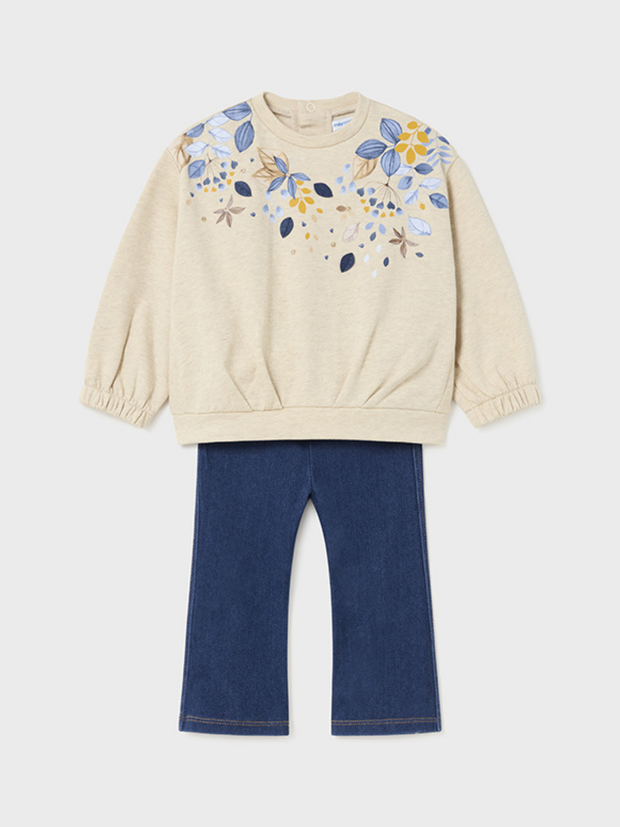 Mayoral Toddler Girl Floral Jumper & Denim Flare Set