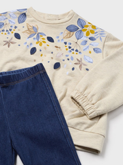 Mayoral Toddler Girl Floral Jumper & Denim Flare Set