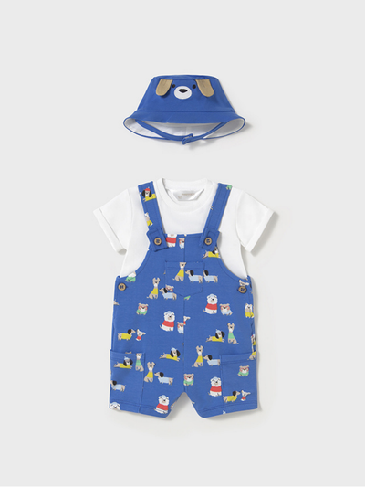 Mayoral Baby Boy Doggy Dungaree & Sun Hat- Klein Blue