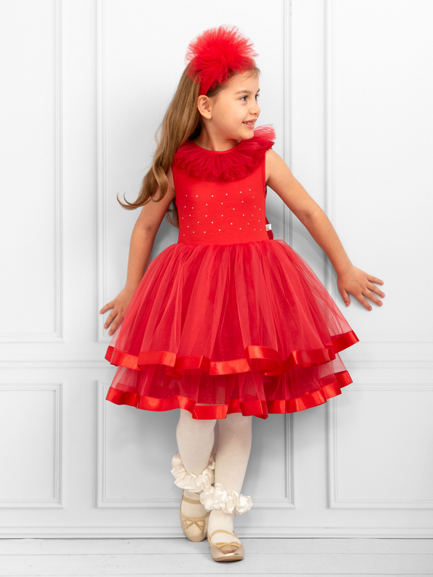 Toddler Girl Tulle Diamonte Red Party Dress