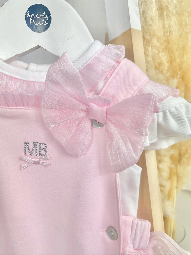 Mintini Baby Girl Pink Bow Dungarees