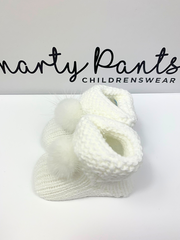 Knitted Baby Booties With Faux Fur Pom Pom - 5 Colours