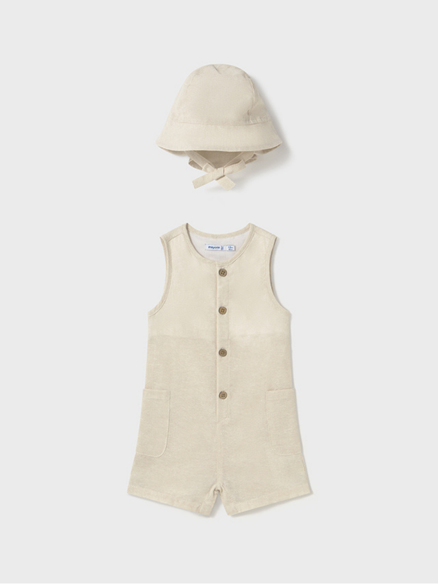 Mayoral Toddler Boy Neutral Dungaree With Bucket Hat - 2 Colours