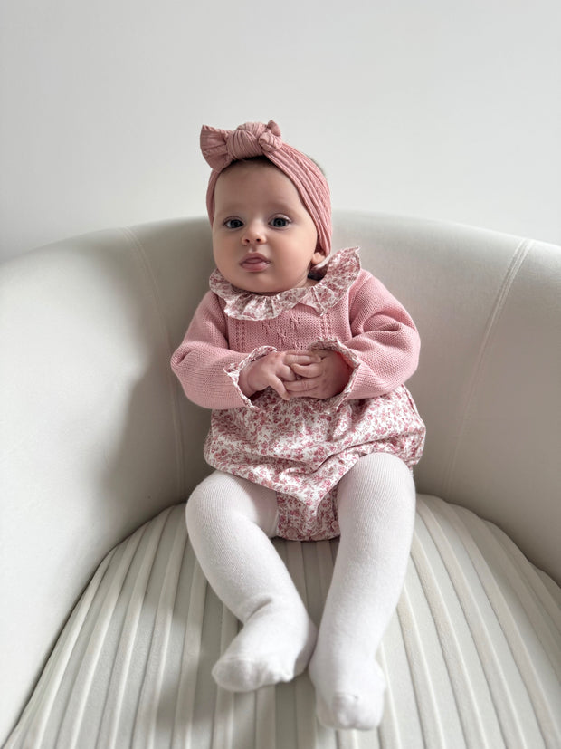 Baby Girls Pink Knitted Floral Romper (1M - 18M)