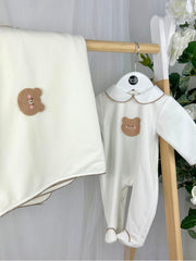 Deolinda Unisex White Bear  Babygrow (0M-9M)