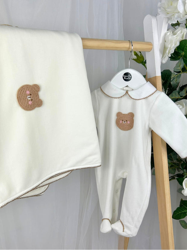 Deolinda Unisex White Bear  Babygrow (0M-9M)