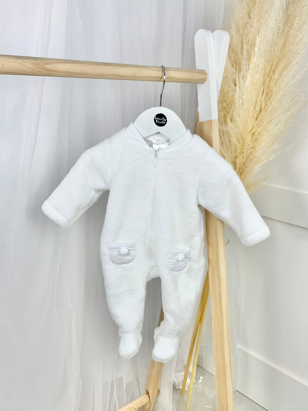 Deolinda White Fluffy Bear Babygrow