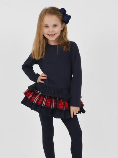 Girls 'Darcy' Tartan Bow Legging Set (18M - 8Y) - Navy