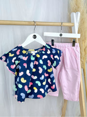 Toddler Girl Navy & Pink Hearts Set