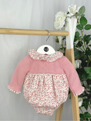 Baby Girls Pink Knitted Floral Romper (1M - 18M)